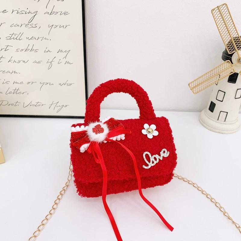 Red Girls Enchanting Shoulder Bag With Chic Bow And Tassel Accents Kids For