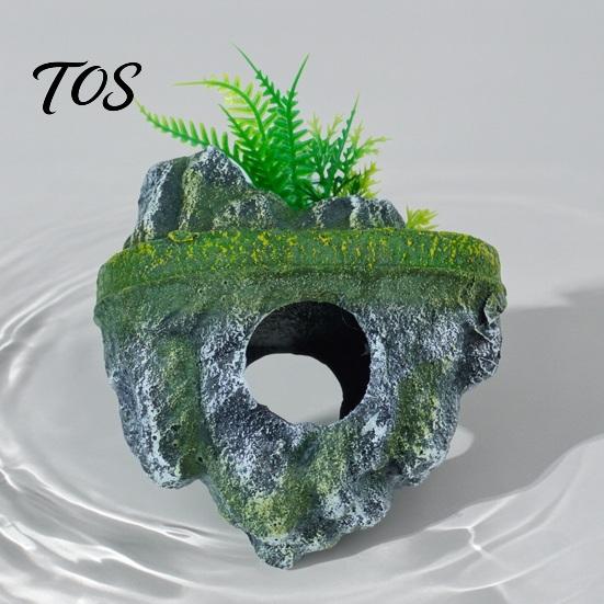 Aquarium Rock Cave Floating Decoration, Realistic Moss Ornament with Goldfish Tank Landscaping Cave, Fish Hideout Shelter for Betta Guppy Shrimp