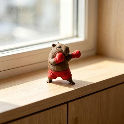 3D Printed Cute Capybara Figurine Funny Boxing Capybara Sculpture Collectible Animal Ornament for Home Office Desk Decor