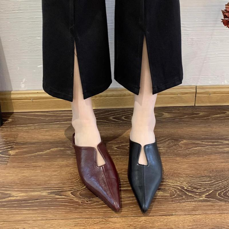 Fashion SUOJIALUN 2025 Spring New Brand Women Slipper Fashion Pointed Toe Slip On Ladies Elegant Mules Shoes Square Low Heel Dress Sanda