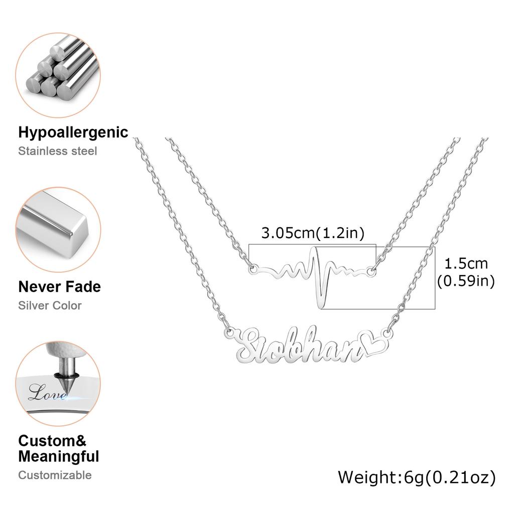 Double-Layer Free Customized Name ECG Cross Necklace for Women Rolo Chain Stainless Steel Necklaces,Personalized Jewelry Gift