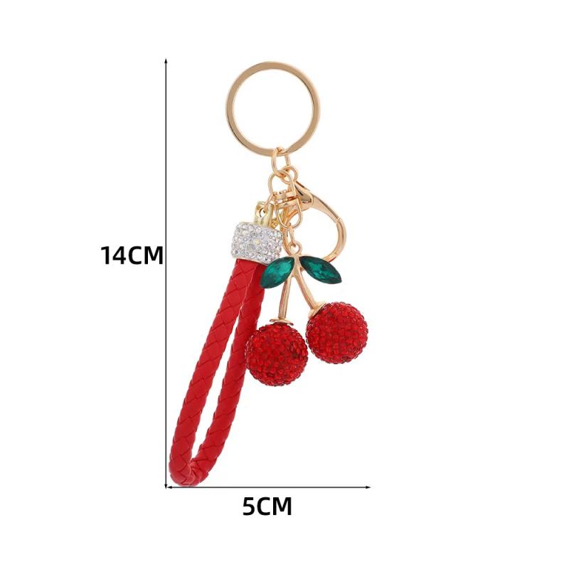 Creative Alloy Diamond Inlaid Red Cherry Keychain Fashion Simulation Fruit Keychain Exquisite Bag Decoration Accessories Gifts