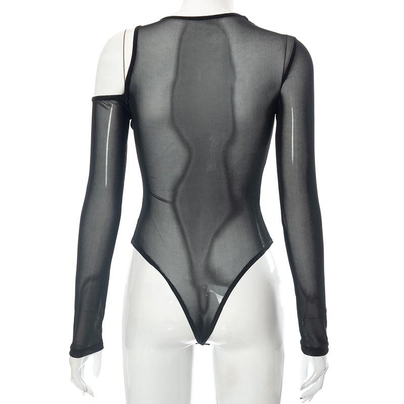 High Street Sexy Transparent Slim Bodysuits Women Skinny Fashion Patchwork Basic One Piece Elegant Bodysuits Solid Party Clothes