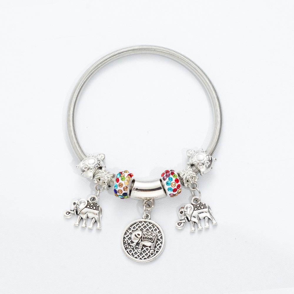 Creative Elephant Charms Bracelet Colorful Rhinestone Bead Silver Color Metal Bracelet For Women