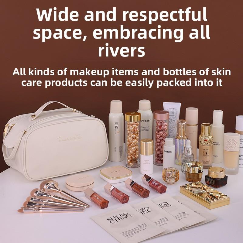 French Charm Multilayer Makeup Bag With Waterproof Pu Material For Travel And Daily Use