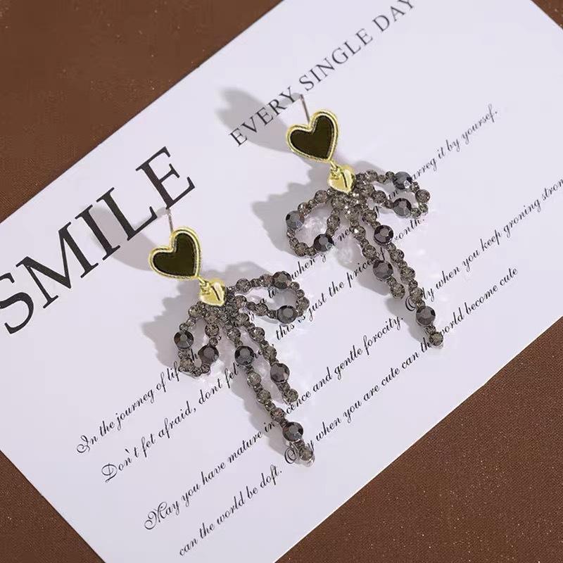 Sweet love bow fringed earrings light luxury niche high sense unique personality new stud earrings earrings