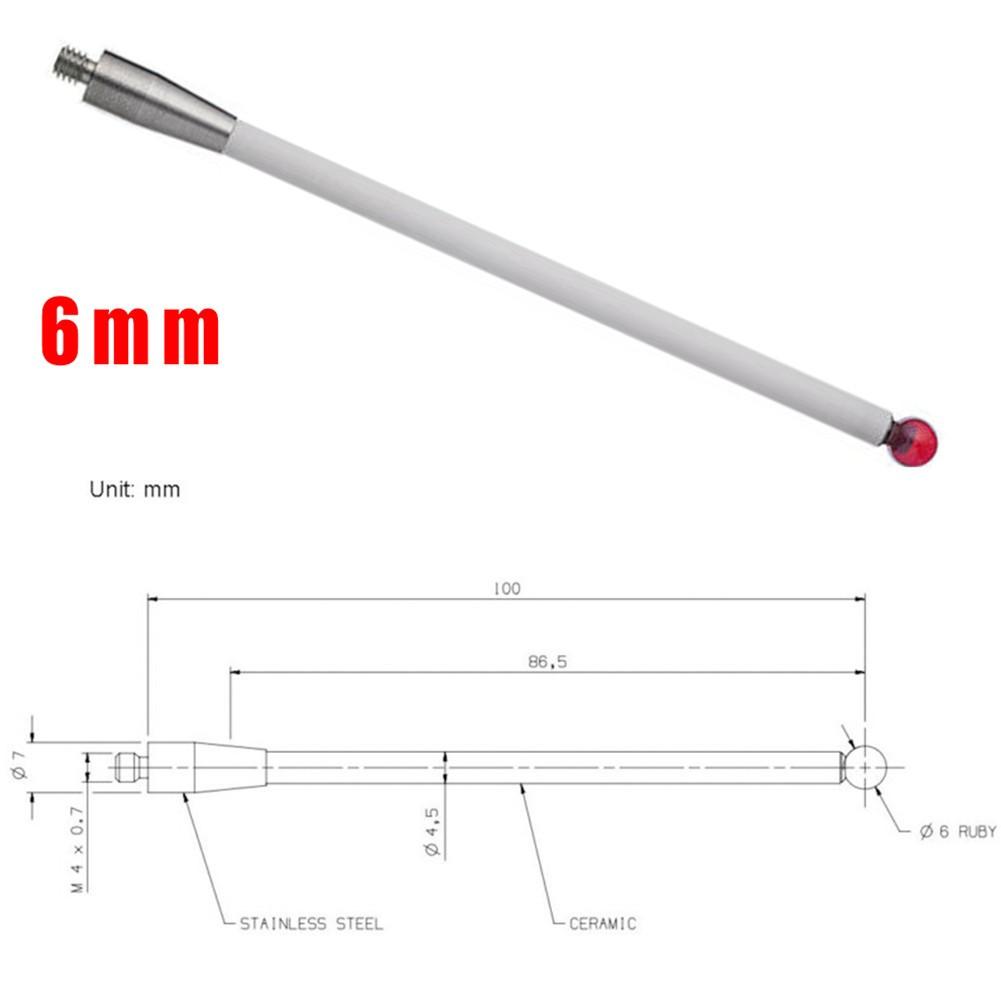 CMM Touch Probe Stylus 6mm Rubine Ball CNC Tip Ceramic Shaft  A-5000-3712