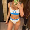 Splicing Mid Waist Bikini Female Swimsuit Women Swimwear Two-pieces Bikini Set Padded Bather Bathing Suit Swim Lady