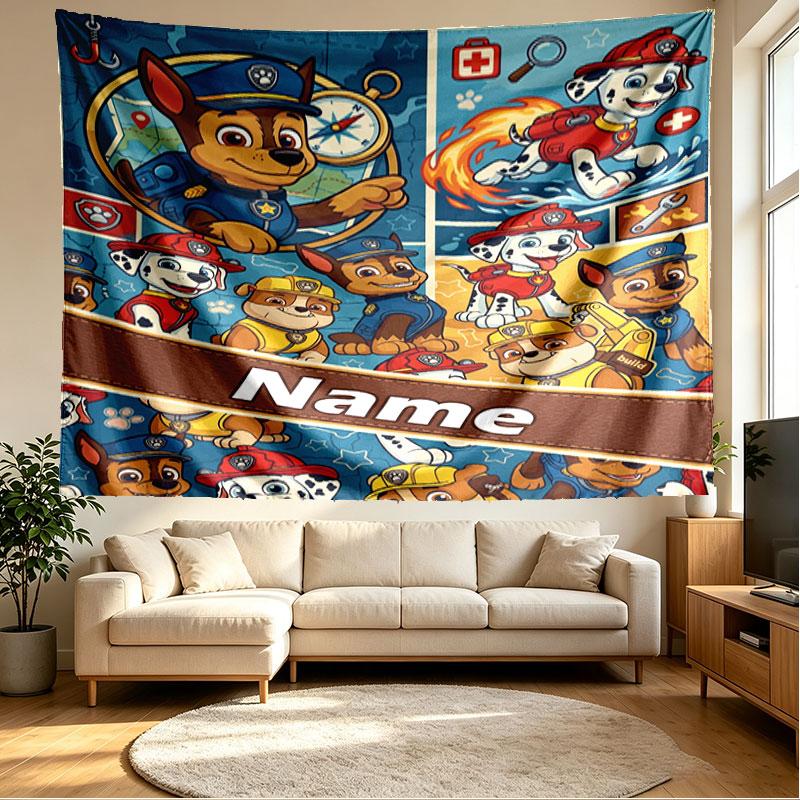 Custom Name Personalized PAW Patrol Print Tapestry, Wall Art Decor, Bedroom, Dorm, Apartment, LivingRoom, Party Backdrop, Gift for Birthday