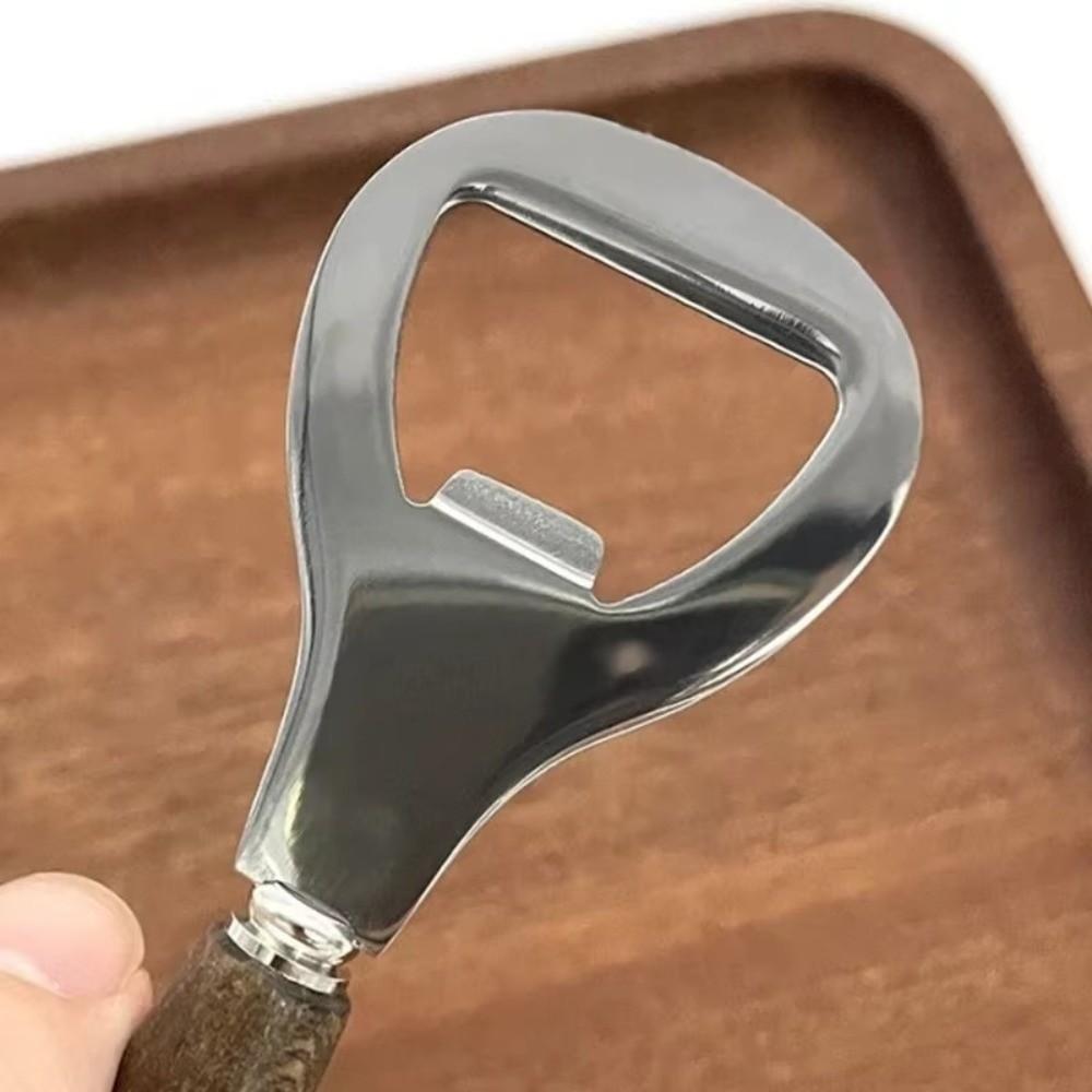 Portable Wooden Handle Stainless Steel Handheld Beer Bottle Opener Wine Opener Bar