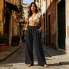 Pantalones Cropped Rectos de Algodón y Lino para Mujer Cintura Elástica Casual Ajuste Holgado Pantalones con Bolsillos para el Uso Diario