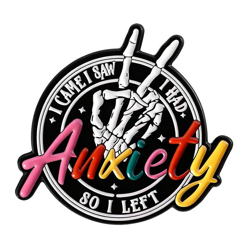 Anxiety Funny Antisocial Enamel Pins Skeleton Hand Skull Brooches Lapel Badges Punk Mental Health Jewelry Gift for Friends
