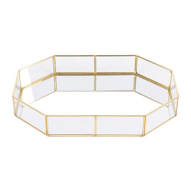 

Nordic Style Glass Copper Geometry Storage Baskets Box Simplicity Style Home Organizer For Jewelry Necklace Dessert Plate S