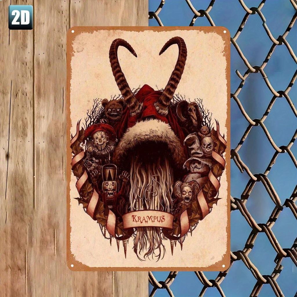 Hisun Tin Sign HD Tin Sign Krampus Vintage Horror Christmas Metal Poster Retro Wall Art for Gothic Home Decor