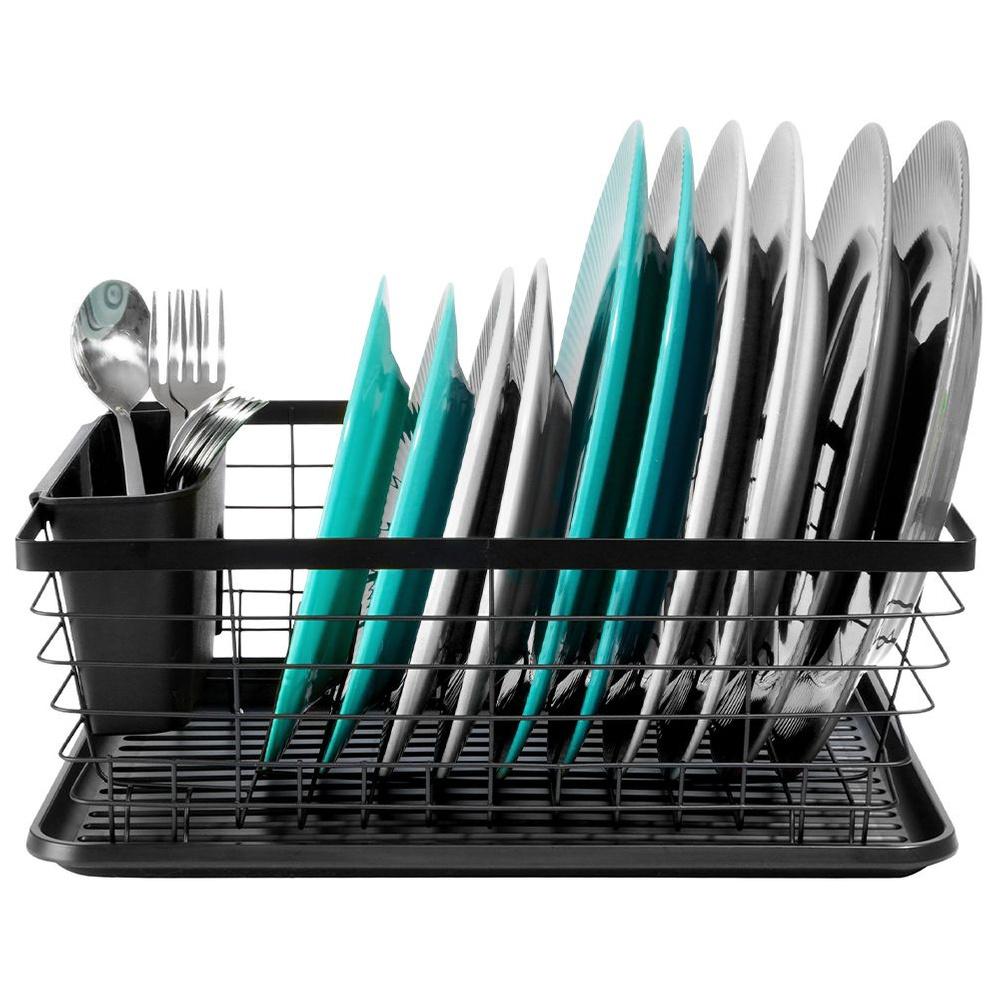 Dish Drainer for Plates, Cutlery, Cups, Metal Black Dish Drainer