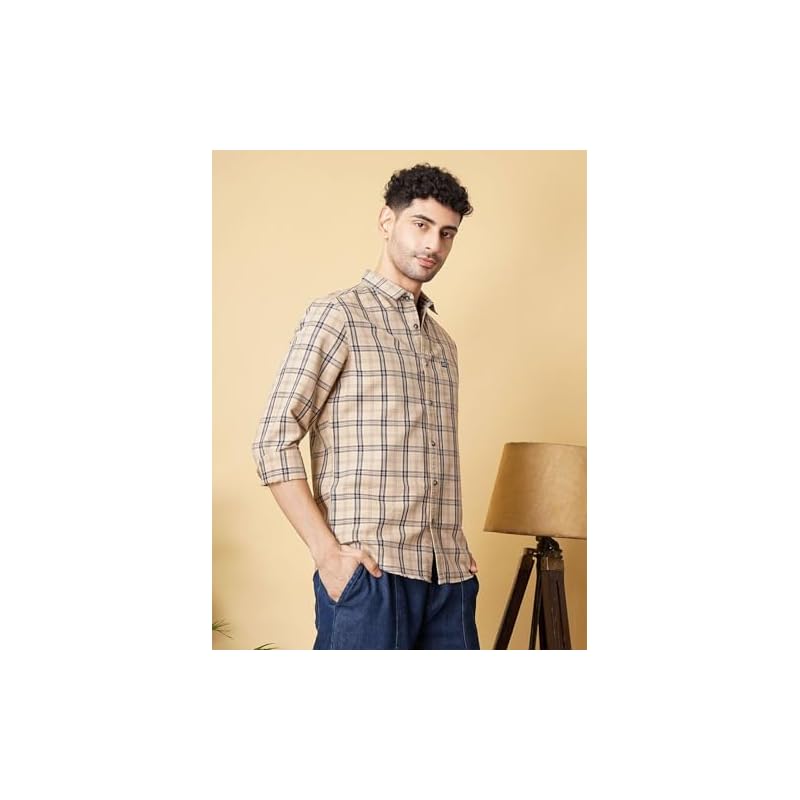 The Indian Garage Co Cotton Adult Men' Regular Fit Shirt (0721Sh9509_Beige )