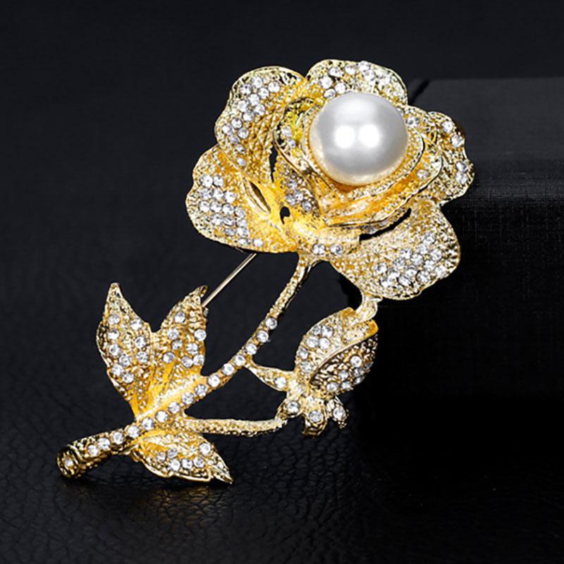 Alloy Rhinestone Pearl Exquisite High -End Rose Brooch Clothes Accessories