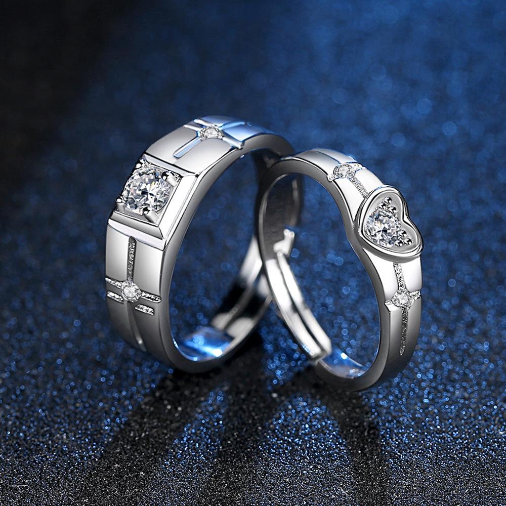 Heart-Shaped Silver Couple Rings: Fashionable Personality Jewelry for Men and Women