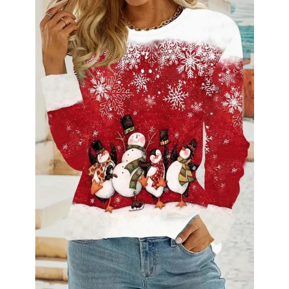 

Женская футболка с принтом снеговика, с круглым вырезом, персонализированная, в повседневном милом стиле, с длинным рукавом, женская, весенне-осенняя XL