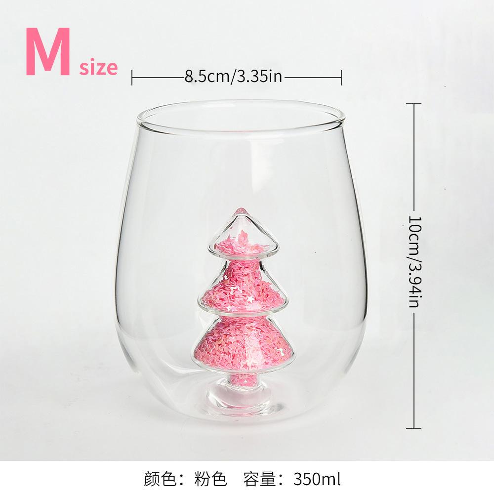Creative Christmas Tree Glass Cup with 3D Colorful Glitter for Milk Juice Water