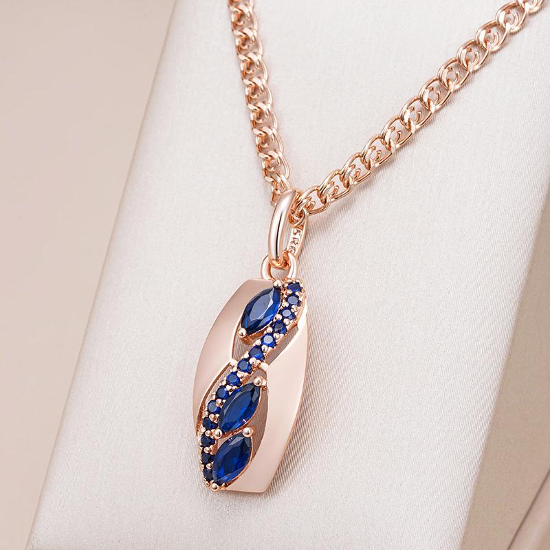 Shiny Rhombus Blue Natural Zircon Pendant Necklace For Women Fashion Rose Gold Color Daily Fine Vintage Jewelry