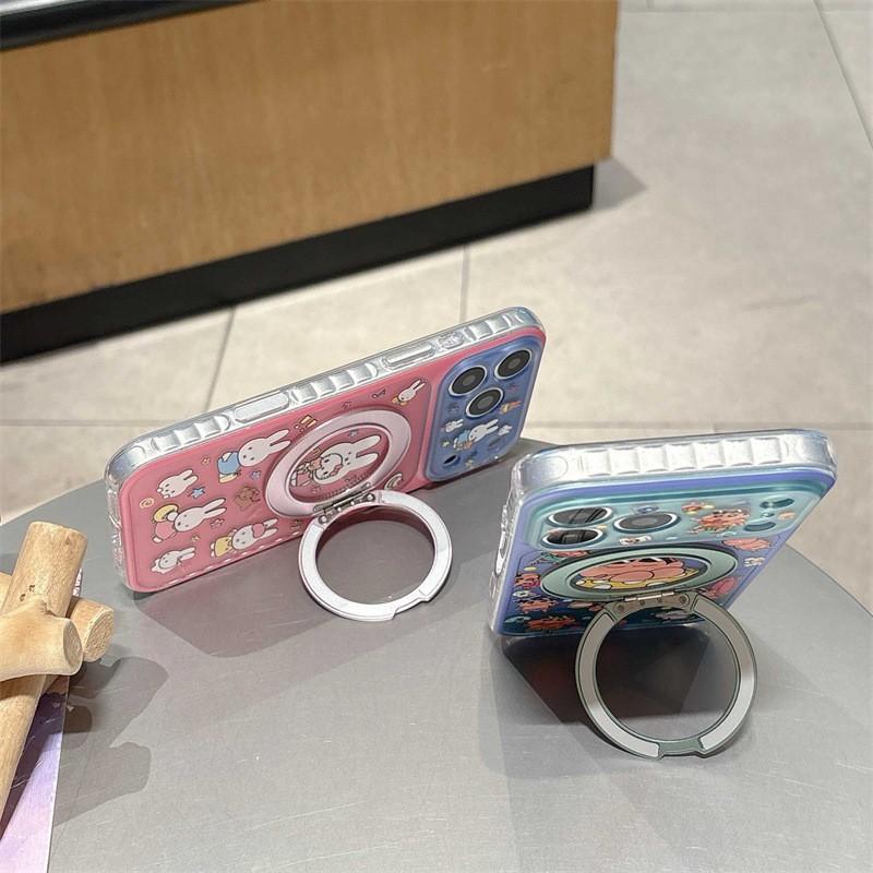 Cute Cartoon Shin-chan Cat Soft Silicone Phone Case With 360 Rotating Magnetic Kickstand IPhone 11 To 14 Pro Max