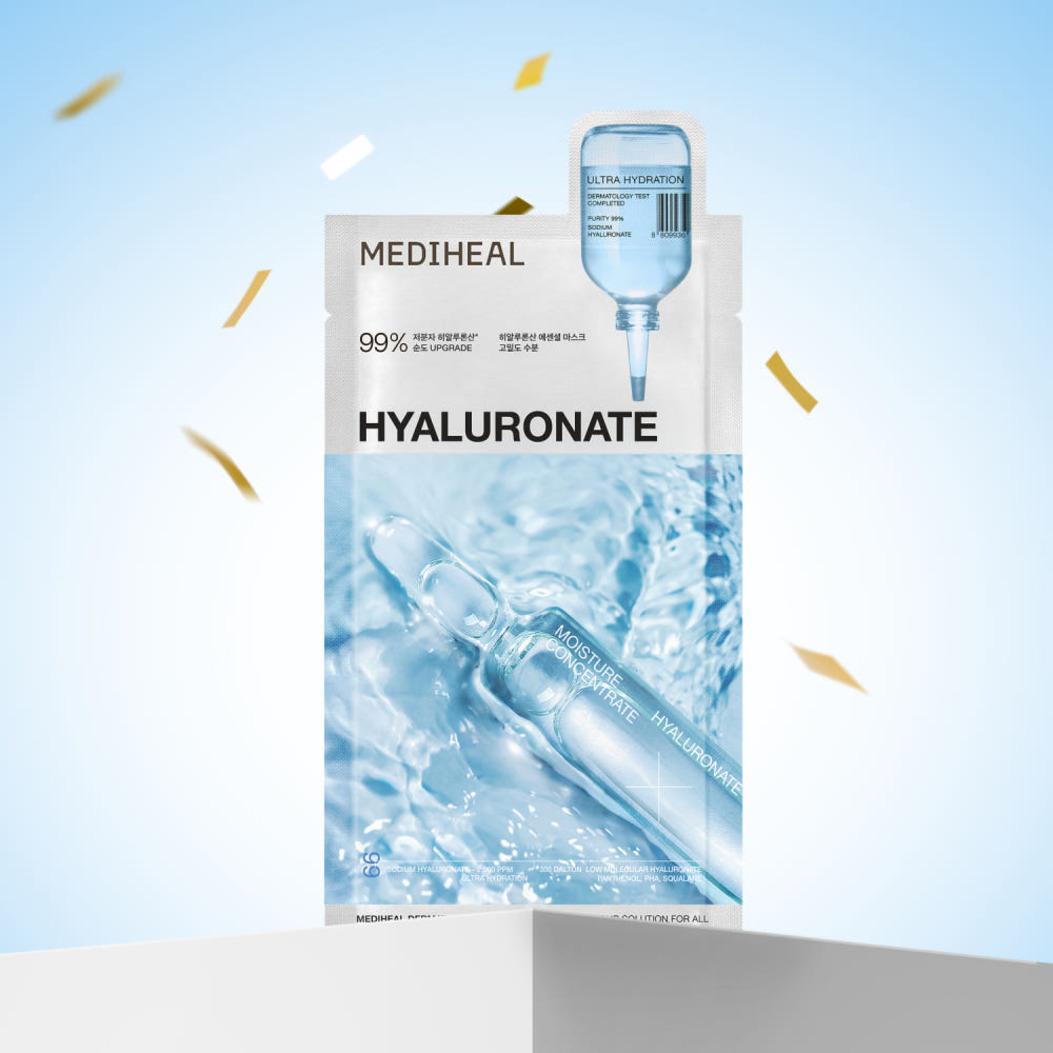 MEDIHEAL Essential Mask Hyaluronic Acid Moisture Hydrating Sheet Mask 10 Sheets (24ml × 10) 1 Box (10 Sheets)