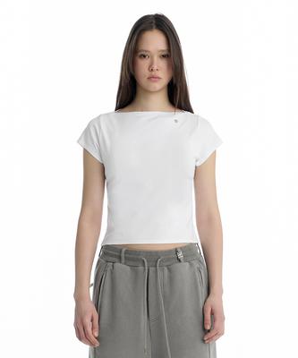 Teulimingbeodeu Boat Neck Slim Baby T-Shirt [ White ]