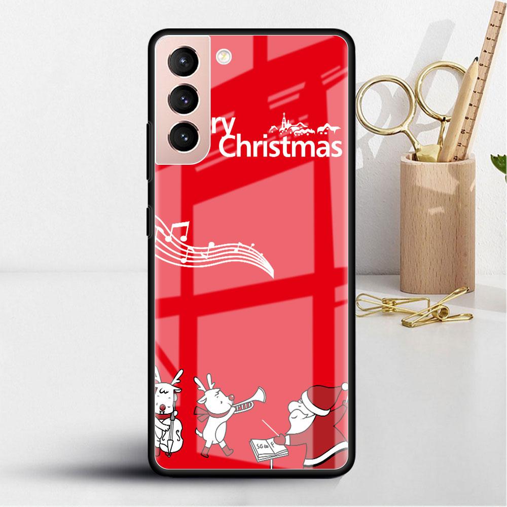 Snowman Christmas Cartoon Glass Case For Samsung Galaxy S22 S20 FE S21 Plus Phone Cover S10 5G S9 Note 20 Ultra 10 Lite Shell