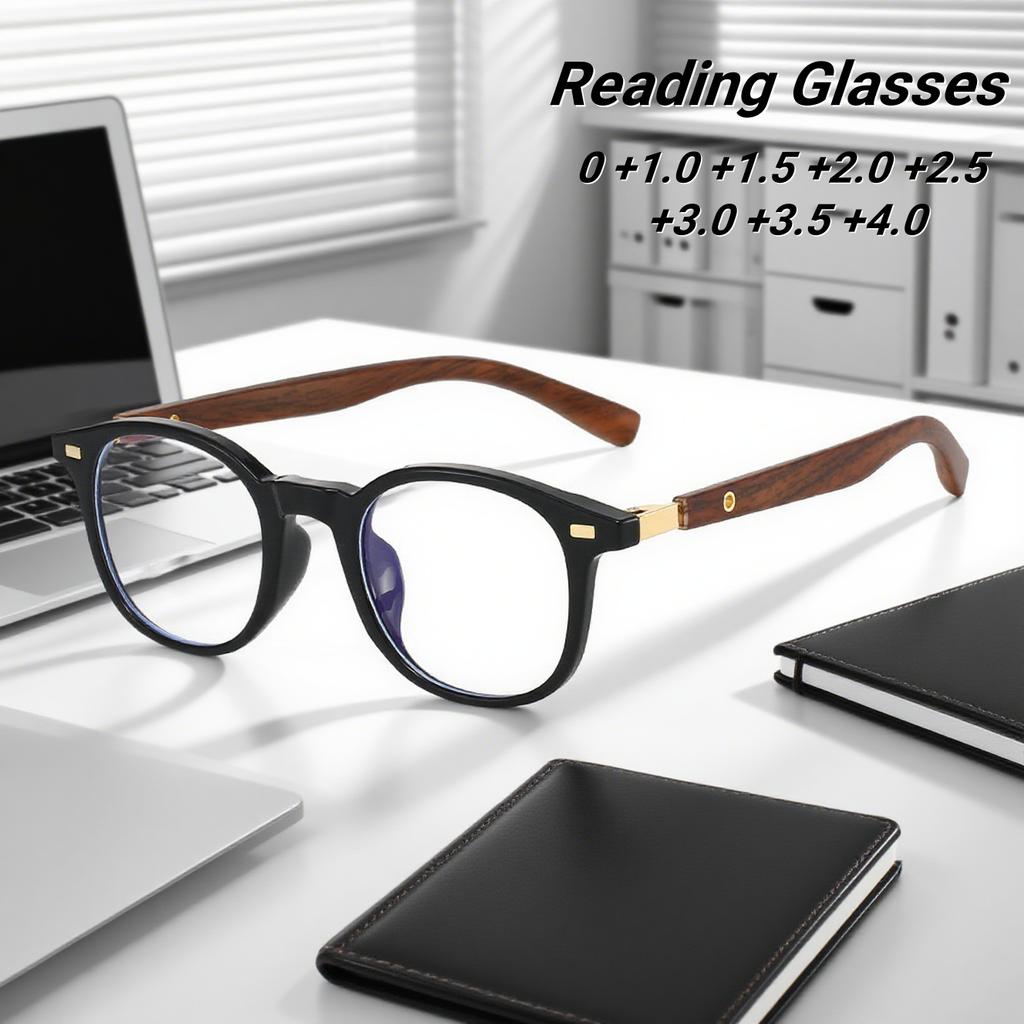 New Stylish HD Large Frame Women's Reading Glasses Retro Neutral High Quality Wood Grain Leg Anti Blue Light Glasses