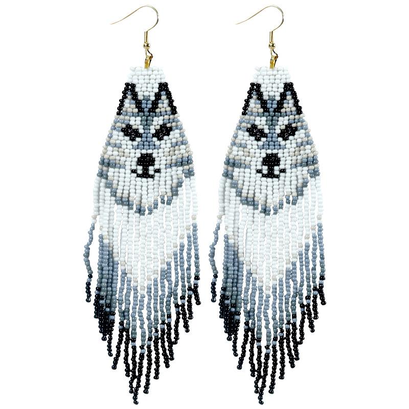 1 Pair of Bohemian Beaded Colorful Geometric Long Earrings as Earring Accessories