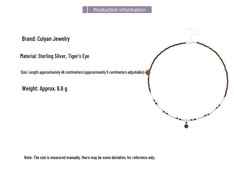 Cui Yan S925 Sterling Silver Korean Tiger's Eye Bead Necklace - Women's Fashionable Autumn/Winter Clavicle Chain