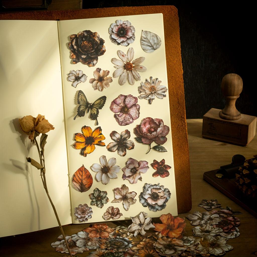 One Pack of 100 Retro Flower Hard Card Stickers for DIY Scrapbooking and Photo Album Decoration