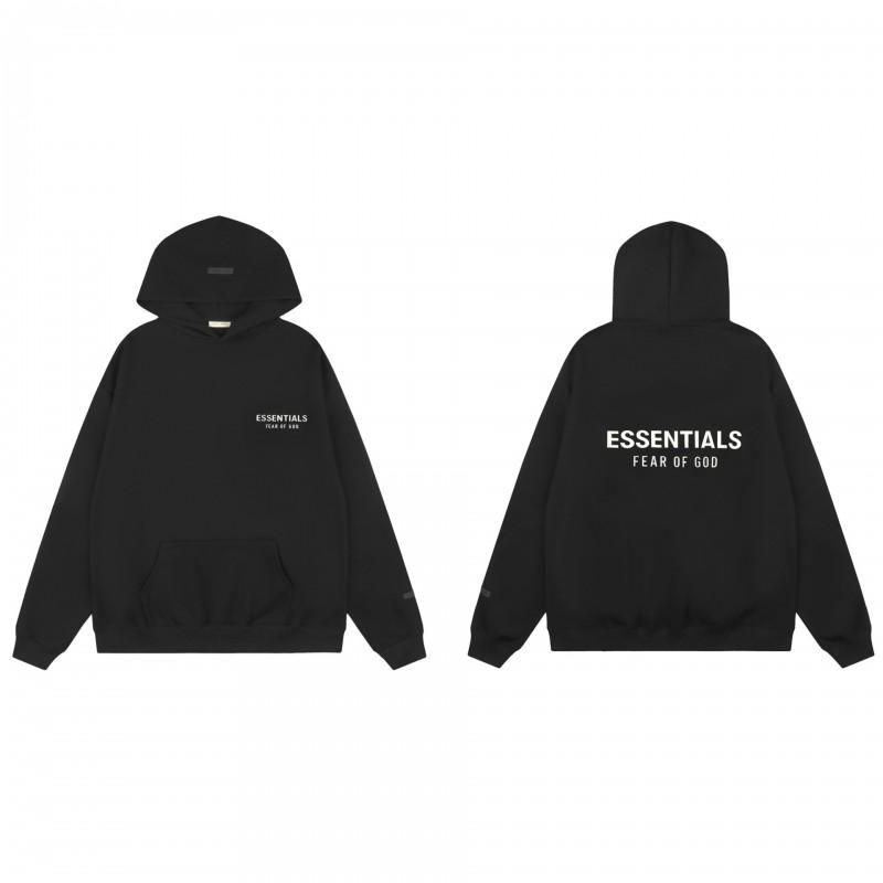 2026 Mikina s kapucí Černá S flockovaným písmenem FOG Line ESSENTIALS Unisex