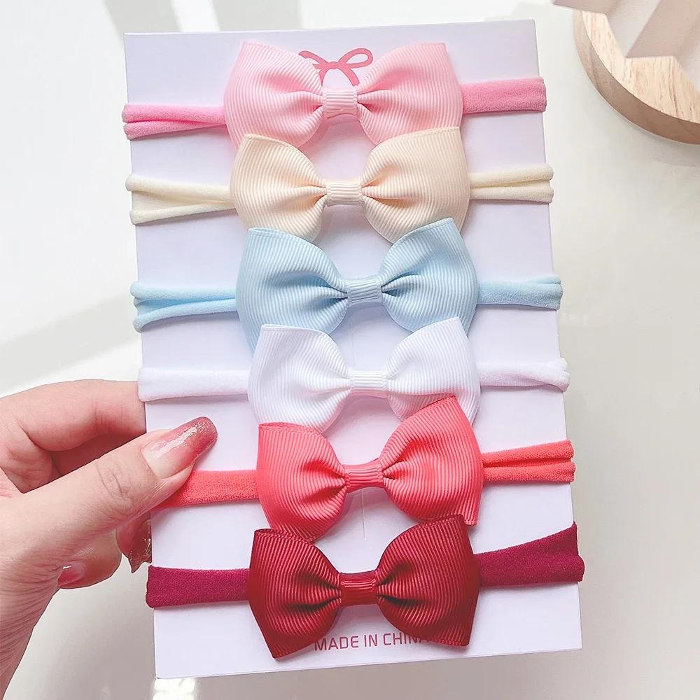 4/5/6Pcs/Set Solid Color Kids Headwear Elastic Hair Bands for Baby Cute Ribbon Bowknot Headband Infant Girls Hair Accessories