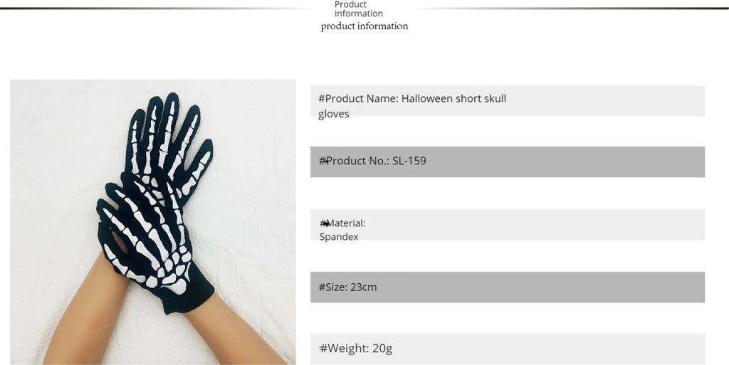 1 Pair Halloween Short Skull Gloves Female Mittens Fashion Men Horror Claw Bone Skeleton Goth Racing Streetwear Guantes Women