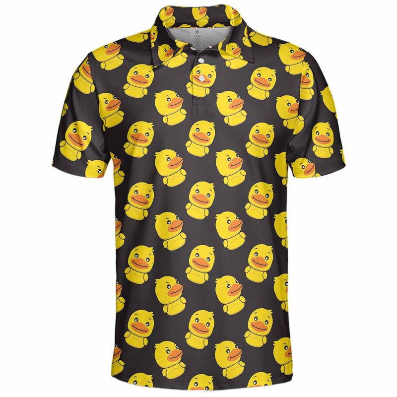 Cute Yellow Duck Pattern Golf Polo Shirt Unisex 3d Printed Cartoon Tennis Shirt Summer Street Loose Short Sleeve Tops Button Tees