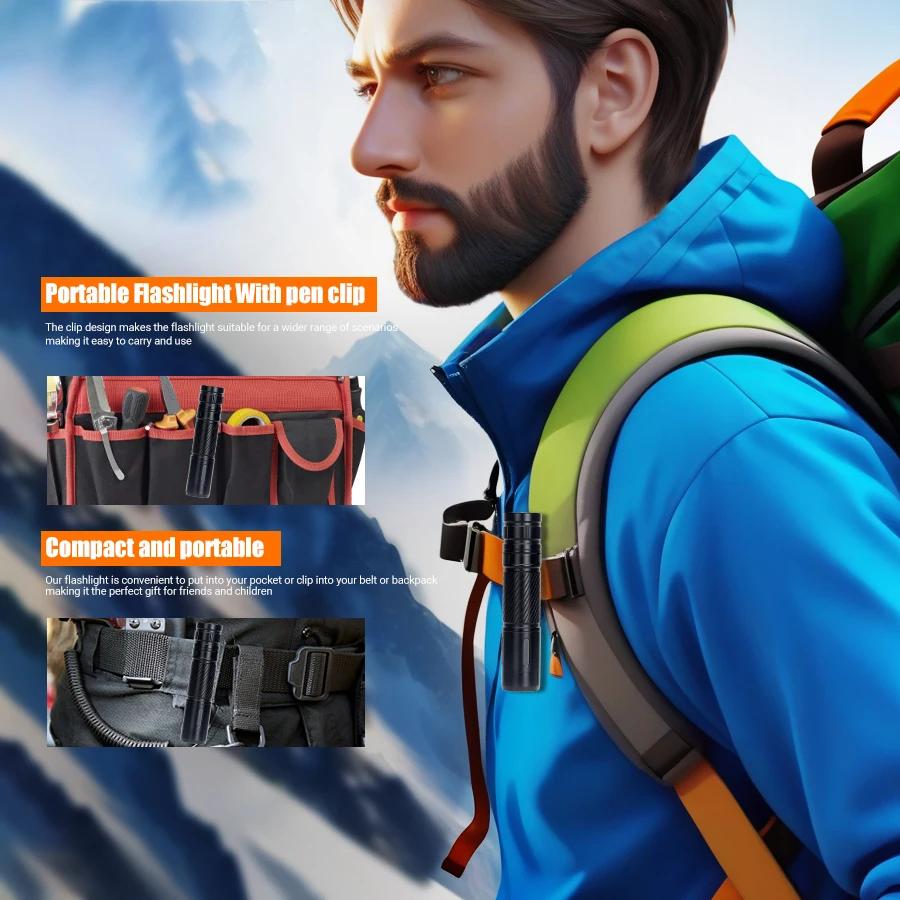 XIWANGFIRE SC8 LED Flashlight 1000LM 18650 Flashlights Portable Pen Clip Rechargeable 1500mah Super Bright IPX6 Emergency Torch