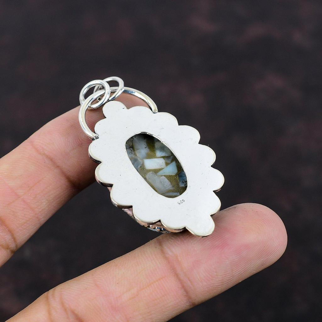 Copper Larimar Pendant 925 Sterling Silver Pendant Antique Pendant Very Pretty Gemstone Pendant Handmade Jewelry Gift For Her Silver Jewelry