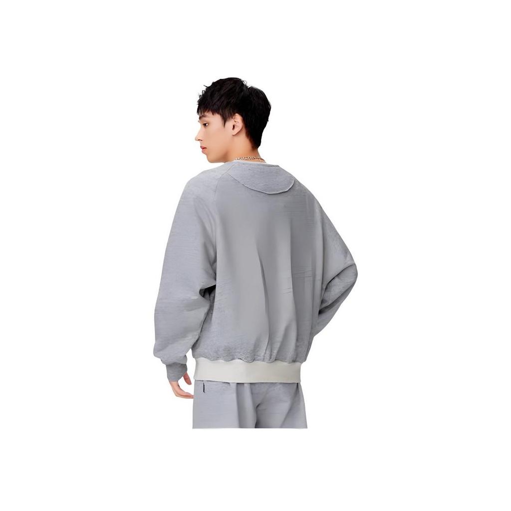 Li Ning Badfive Series Chinese Character Print Solid Color Cotton Crew Neck Pullover Long Sleeve Sweatshirt Unisex sweatshirt Gray AWDSG19-2
