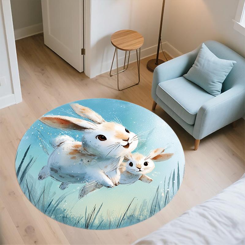 Rabbit in the Sky,Round Area Rug,Carpet Rug for Living Room Bedroom Sofa Playroom Decor,Non-slip Floor Mat