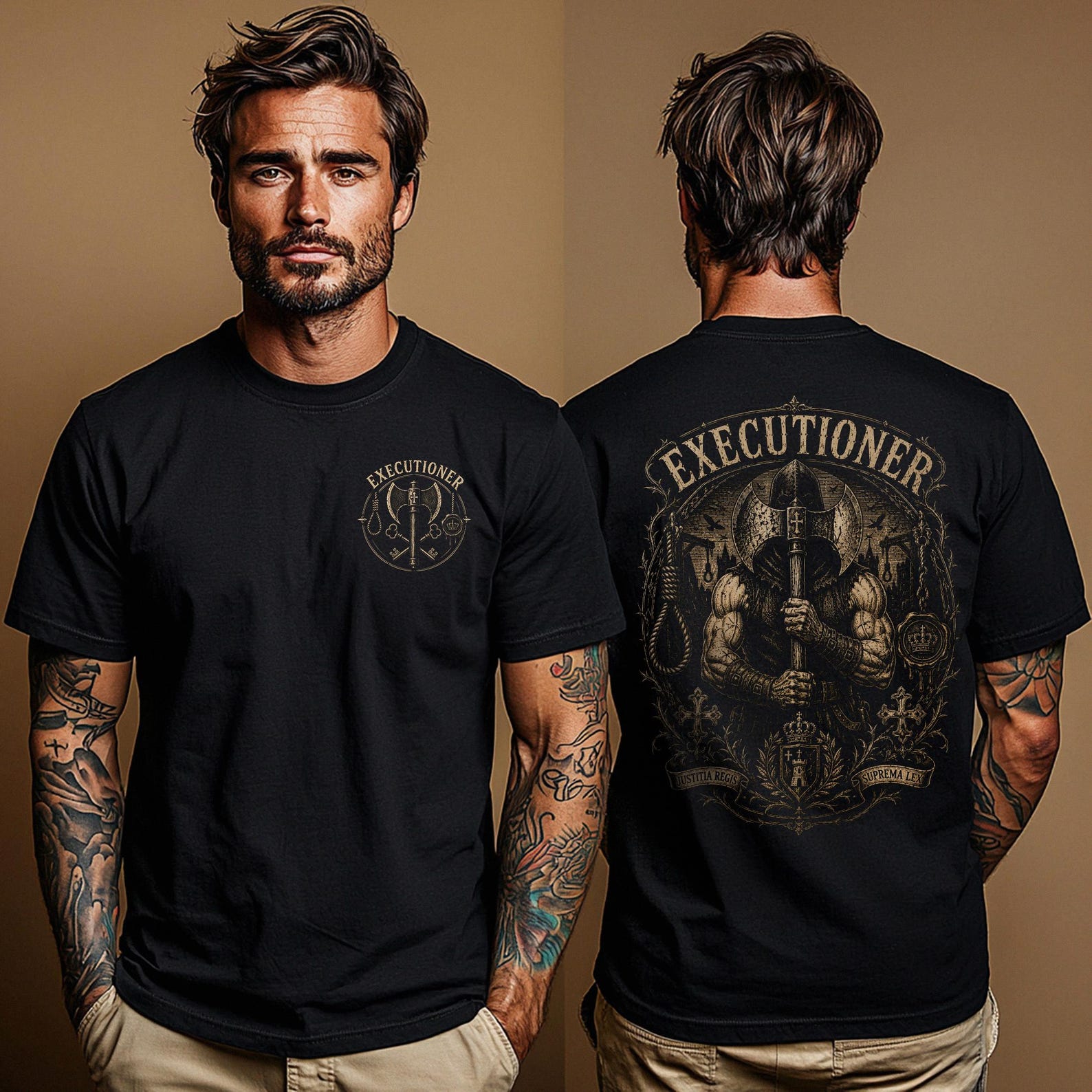Medieval Executioner Shirt: Gothic Warrior Tee | Dark Fantasy Gift for Dark History Lovers | Hooded Axe Unisex T-Shirt 2XL