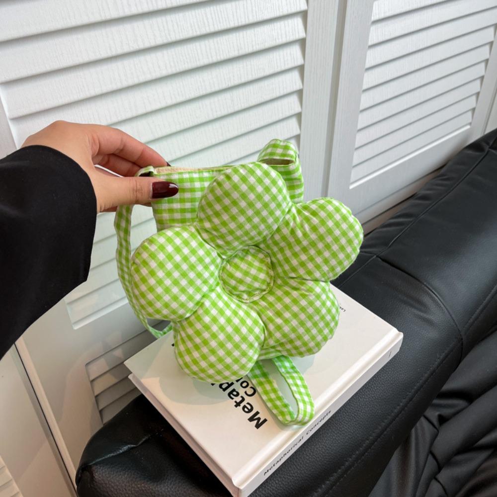 

Cute Large Capacity Shoulder Bag Sweet Ins Messenger Bag Plaid Flower Crossbody Bag Shopping зелёный