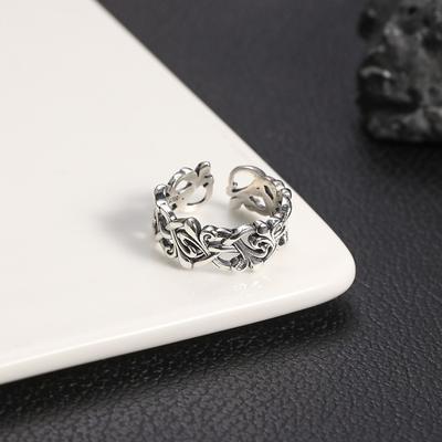 Trendy Cross Flower Ring for Men and Women, Personalized Retro European and American Style Couple Opening Ring