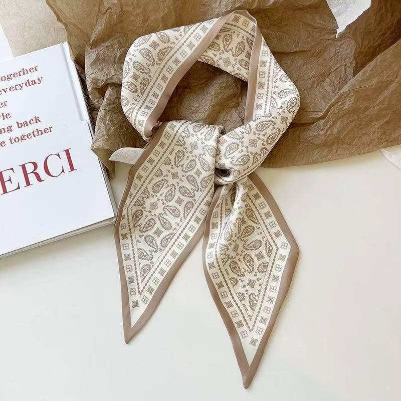 

Шелковый платок с цветком кешью, двухсторонняя печать, повязка на голову, украшение Ins, универсальный треугольный платок, винтажная повязка на голову, аксессуары 2025 кофейный