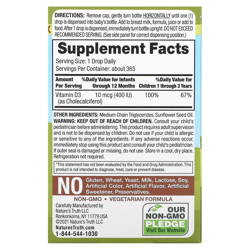 Vitamins, D3 Baby Drops, Newborn+, 10 mcg (400 IU), 0.31 fl oz (9.2 ml)