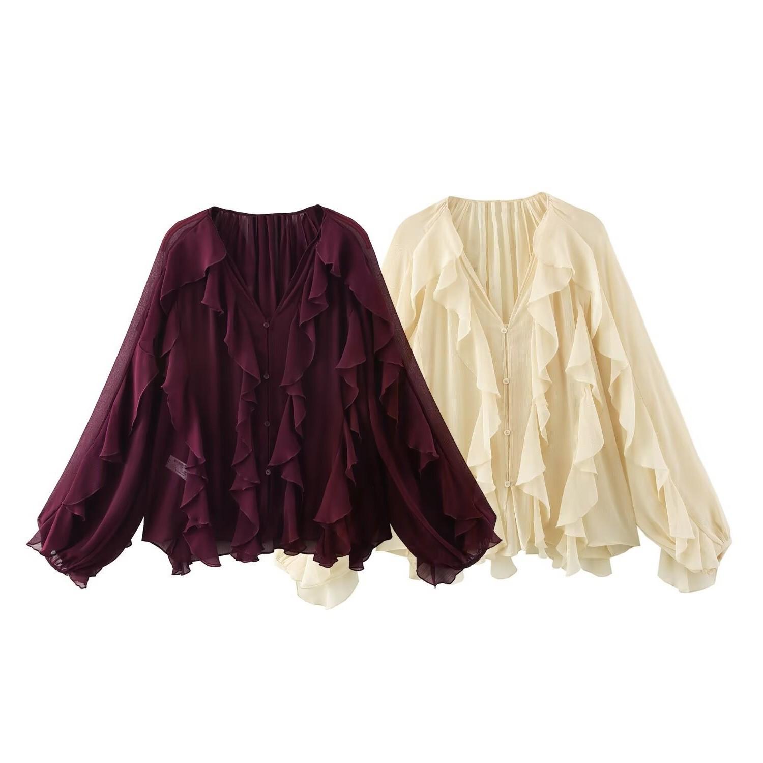 

TAOP&ZA Women s Spring/Summer Elegant V-Neck Long Sleeve Layered Shirt L