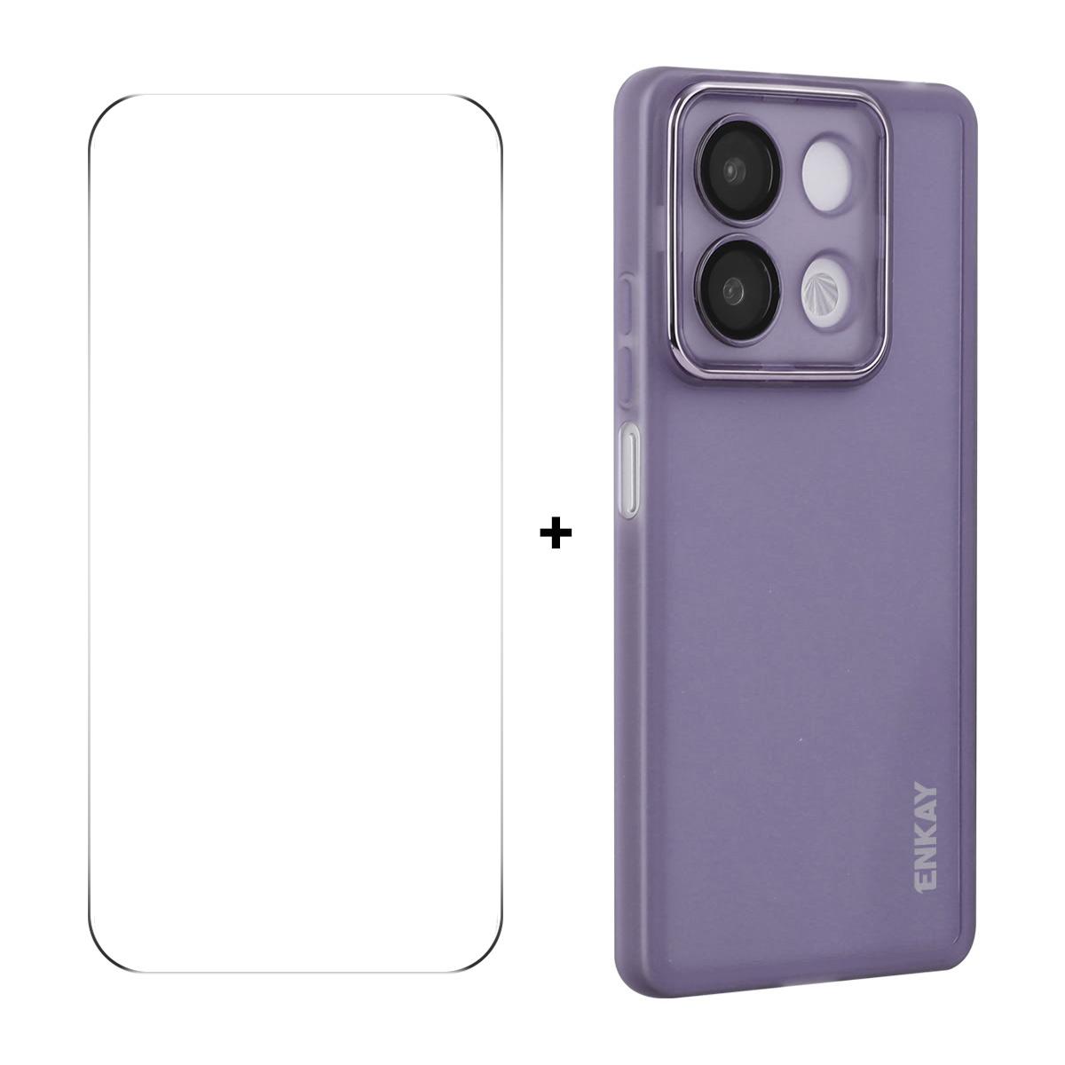 

For Xiaomi Redmi Note 13 Pro 5G/Xiaomi Poco X6 5G Case Matte TPU Phone Cover with Lens Film+9H Glass Protector Purple