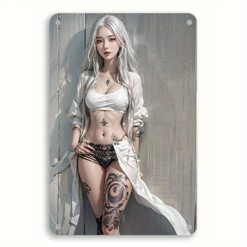 Female Portrait Metal Decorative Painting for Bars Garages