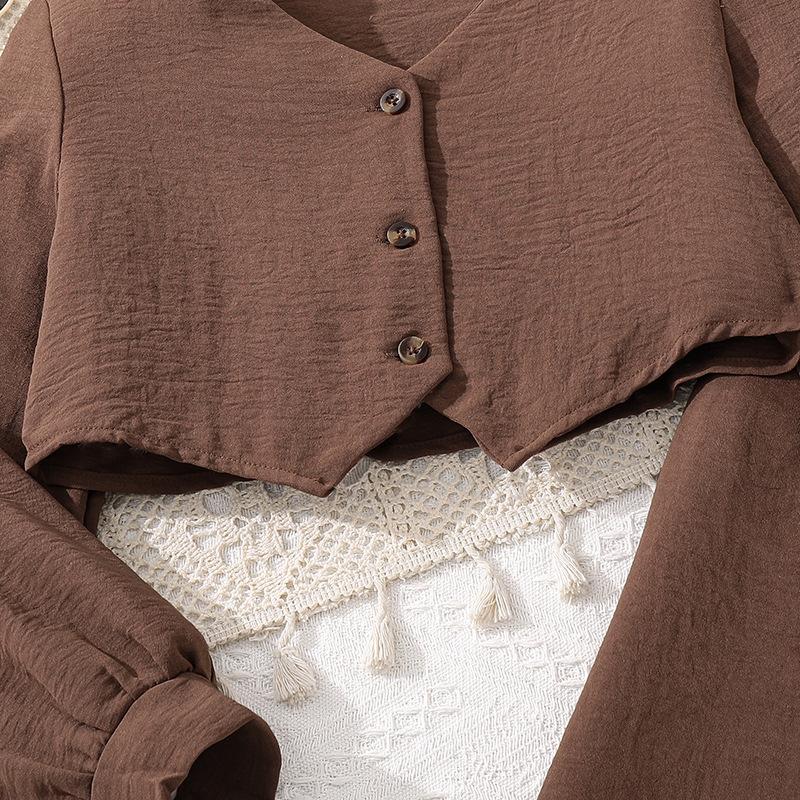 Dívčí oděvní set 8-12 let Jaro/Podzim Novinka Top s dlouhým rukávem s výstřihem do V + Ležérní kalhoty Dvoudílný